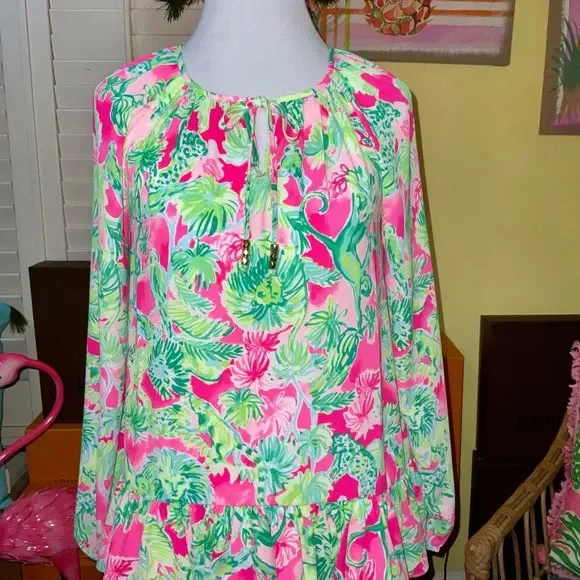 Lilly Pulitzer NWT Tensley Silk Top Raz Berry Catty Shack $128 Size XXS - Picture 11 of 14